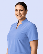 Women's Stand Collar Notch Neck Top Ceil Blue - Scrubloop