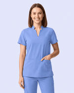 Women's Stand Collar Notch Neck Top Ceil Blue - Scrubloop