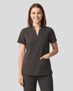 Women's Stand Collar Notch Neck Top Charcoal - Scrubloop