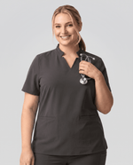 Women's Stand Collar Notch Neck Top Charcoal - Scrubloop