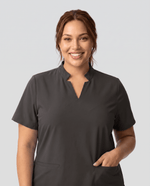 Women's Stand Collar Notch Neck Top Charcoal - Scrubloop