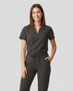 Women's Stand Collar Notch Neck Top Charcoal - Scrubloop