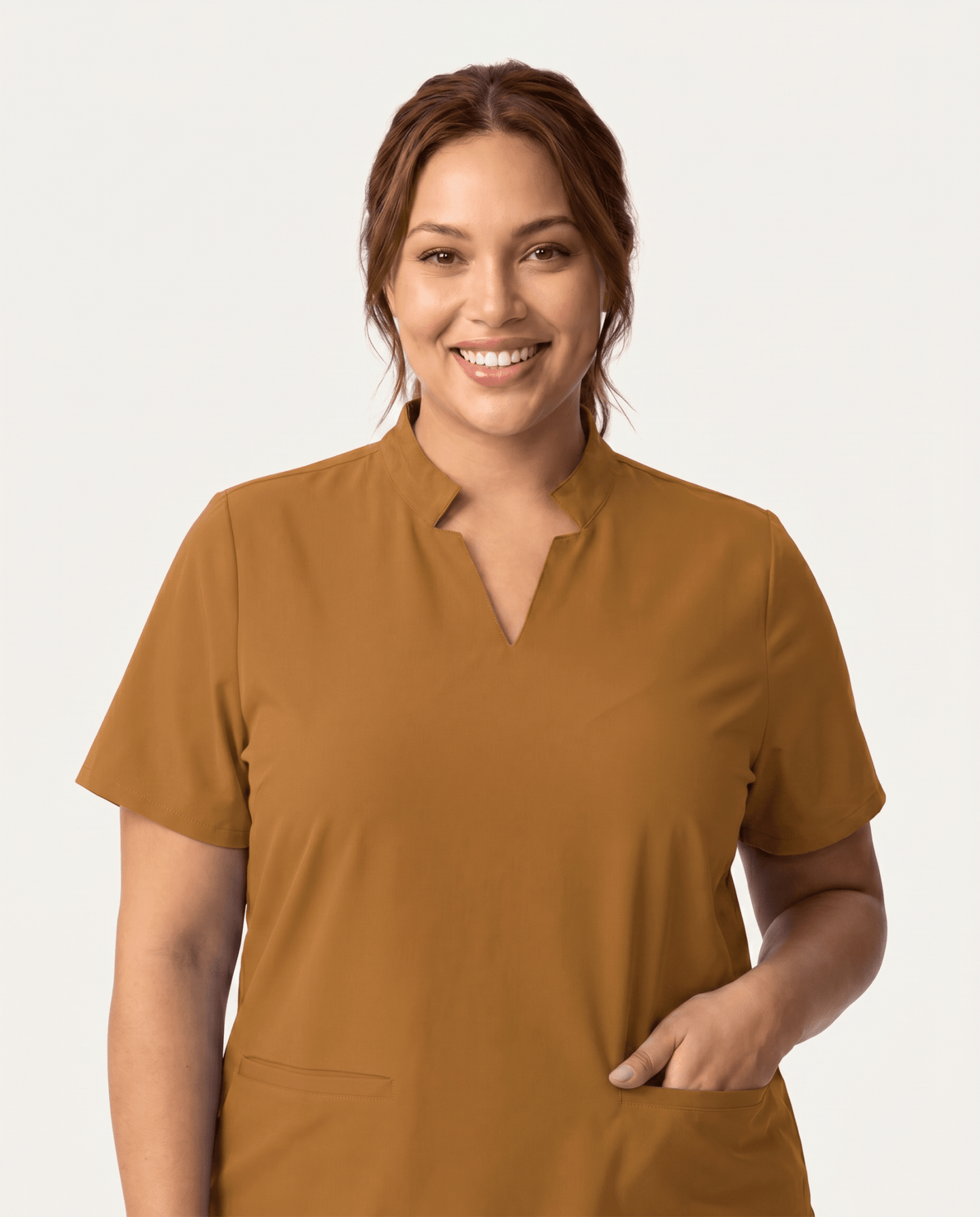Women's Stand Collar Notch Neck Top Cider - Scrubloop