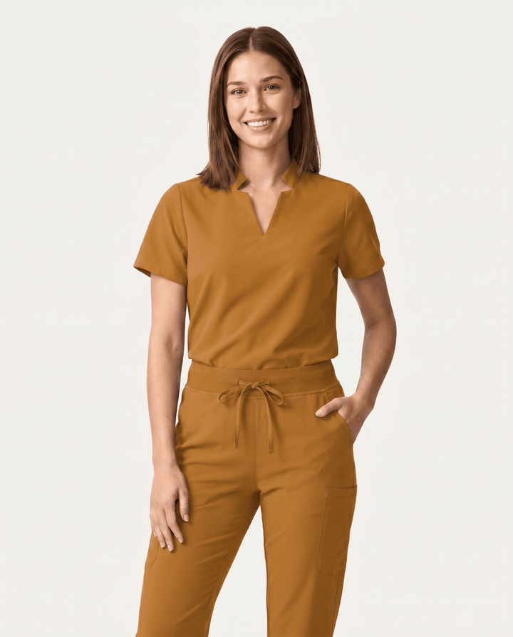 Women's Stand Collar Notch Neck Top Cider