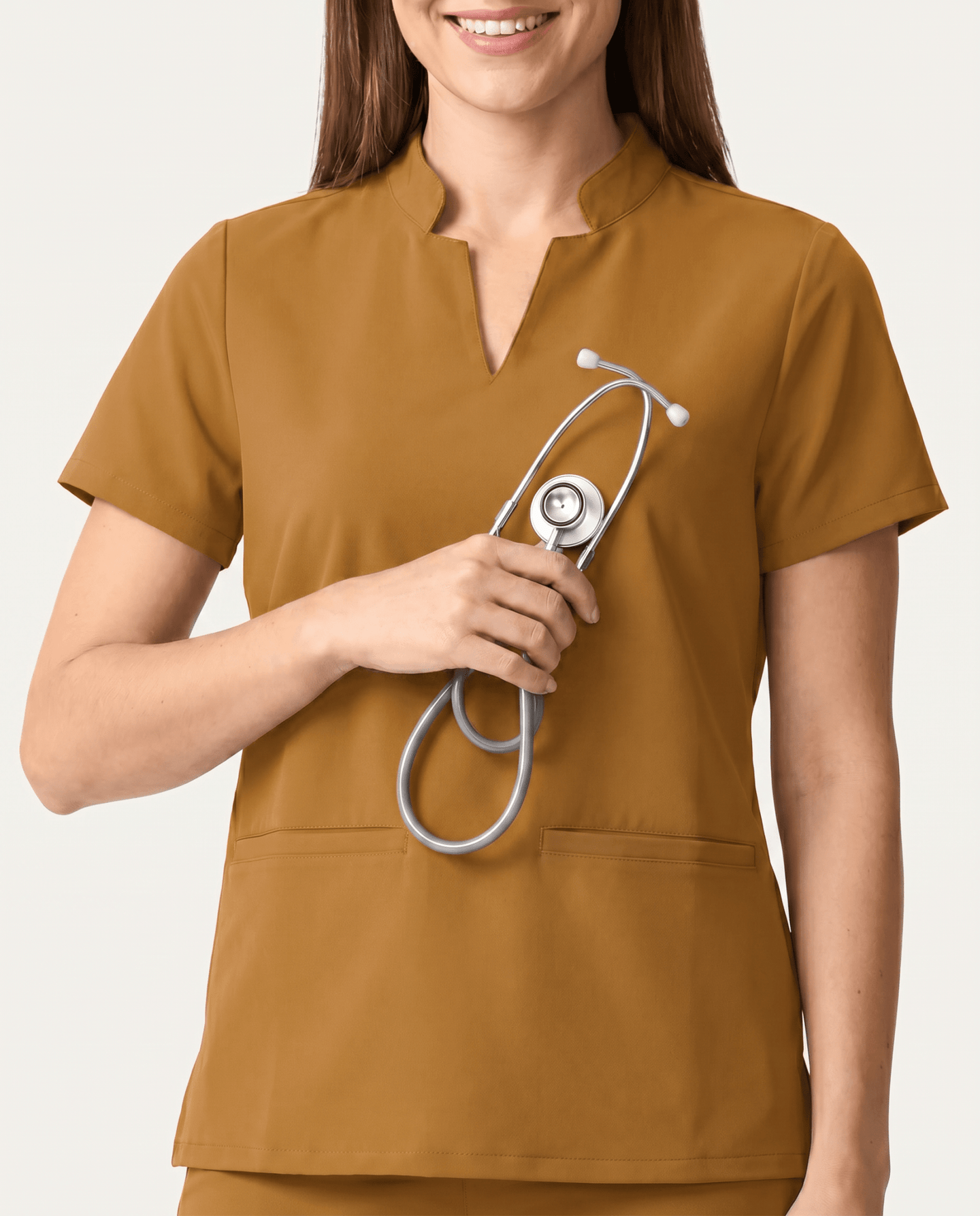 Women's Stand Collar Notch Neck Top Cider - Scrubloop