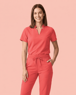 Women's Stand Collar Notch Neck Top Coral - Scrubloop