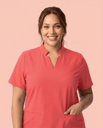 Women's Stand Collar Notch Neck Top Coral - Scrubloop