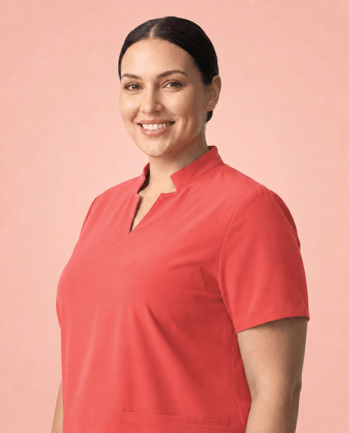 Women's Stand Collar Notch Neck Top Coral - Scrubloop
