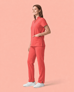 Women's Stand Collar Notch Neck Top Coral - Scrubloop