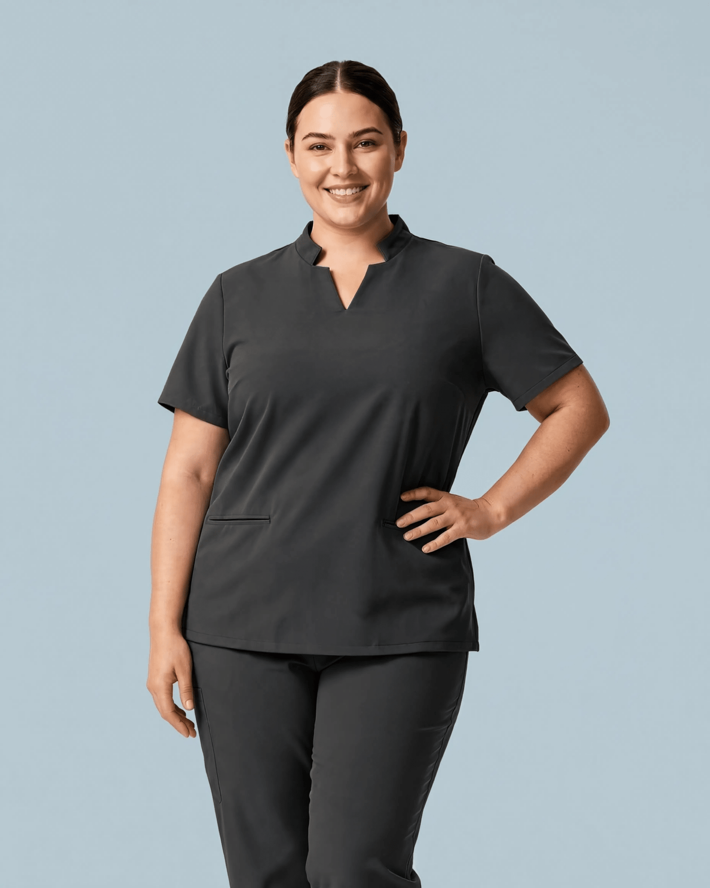 Women's Stand Collar Notch Neck Top Dark Harbor - Scrubloop