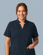 Women's Stand Collar Notch Neck Top Dark Harbor - Scrubloop