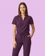 Women's Stand Collar Notch Neck Top Deep Eggplant - Scrubloop