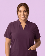 Women's Stand Collar Notch Neck Top Deep Eggplant - Scrubloop