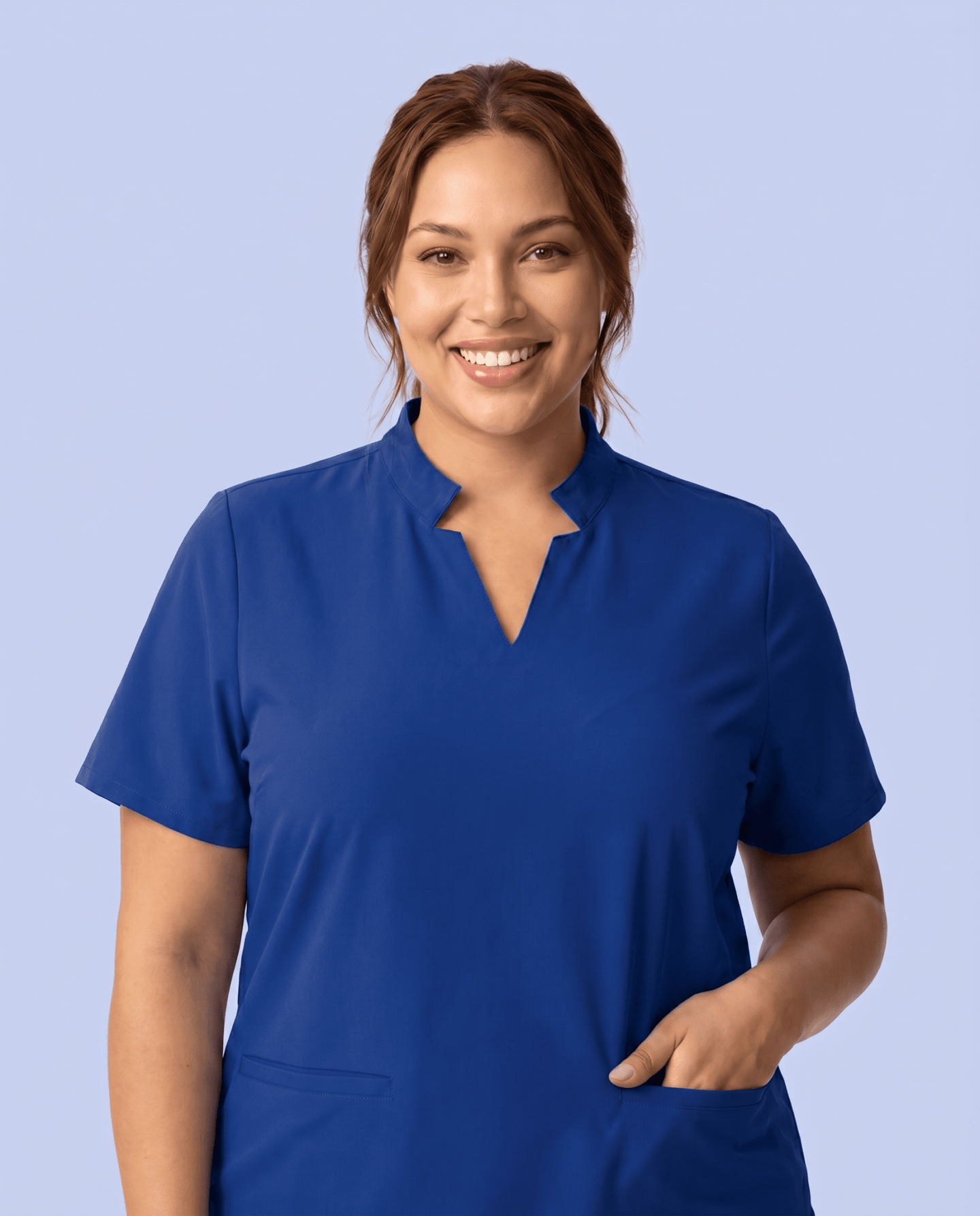 Women's Stand Collar Notch Neck Top Galaxy Blue - Scrubloop