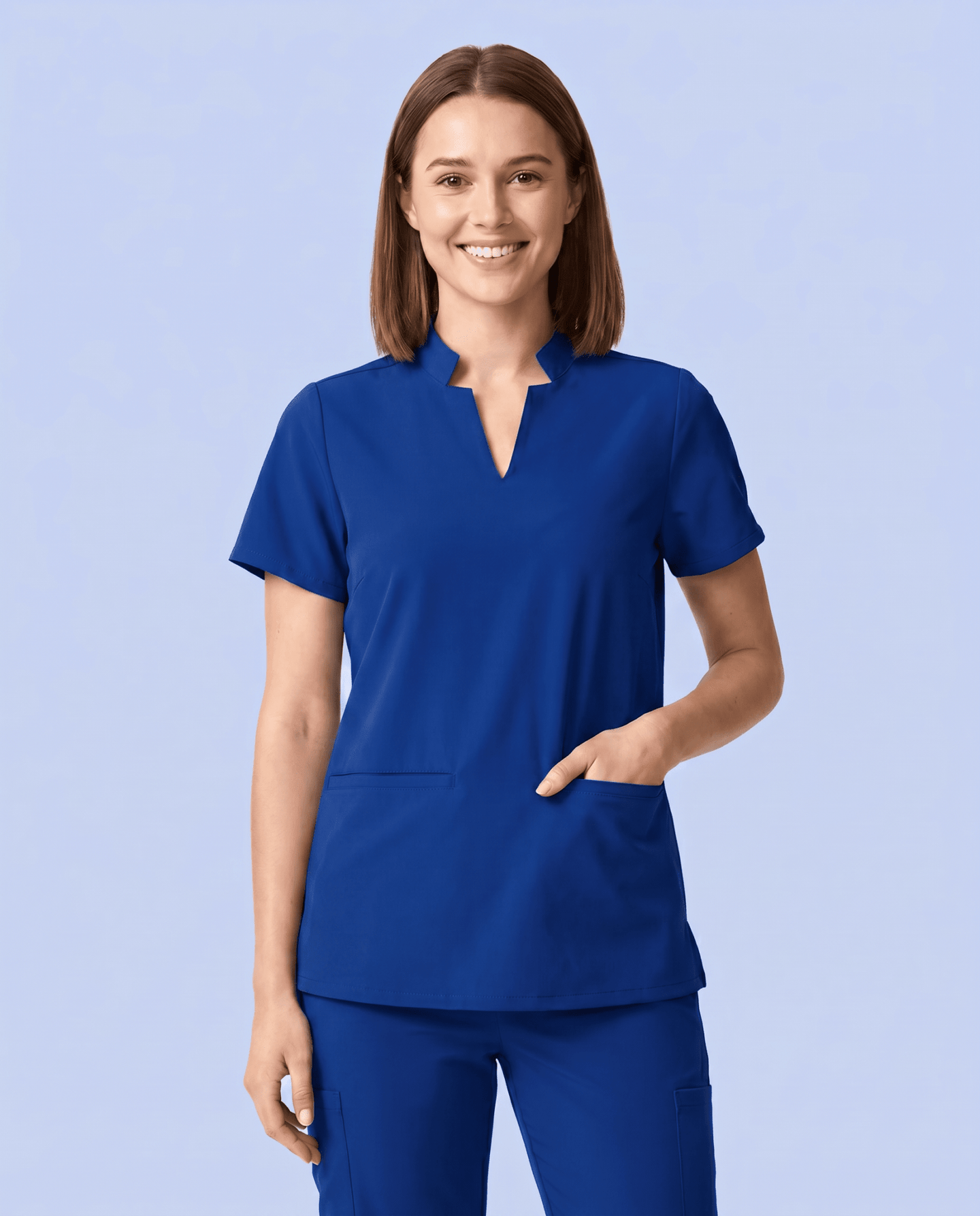 Women's Stand Collar Notch Neck Top Galaxy Blue - Scrubloop