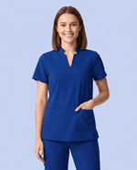 Women's Stand Collar Notch Neck Top Galaxy Blue - Scrubloop