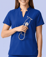Women's Stand Collar Notch Neck Top Galaxy Blue - Scrubloop
