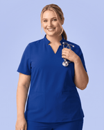 Women's Stand Collar Notch Neck Top Galaxy Blue - Scrubloop
