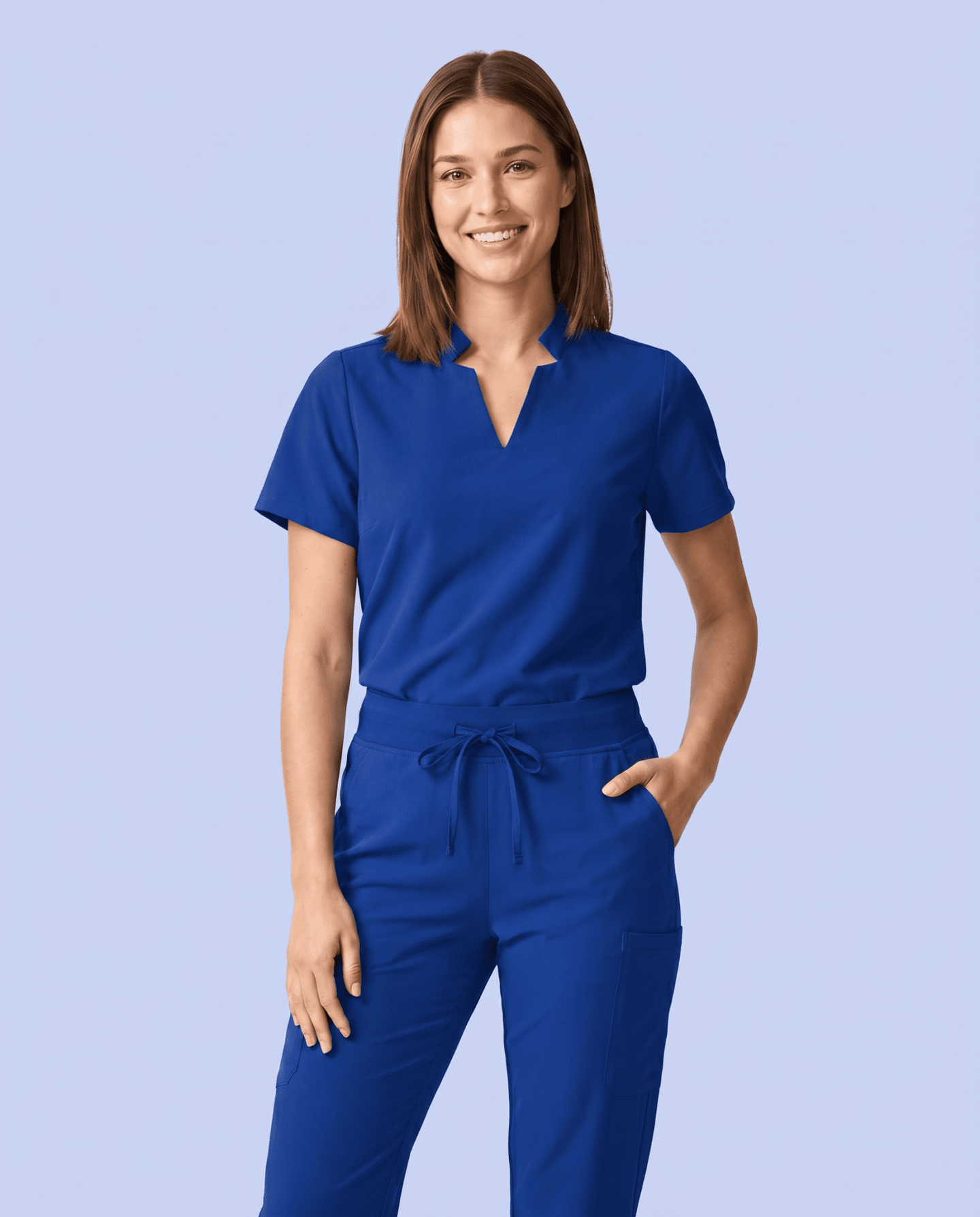 Women's Stand Collar Notch Neck Top Galaxy Blue - Scrubloop