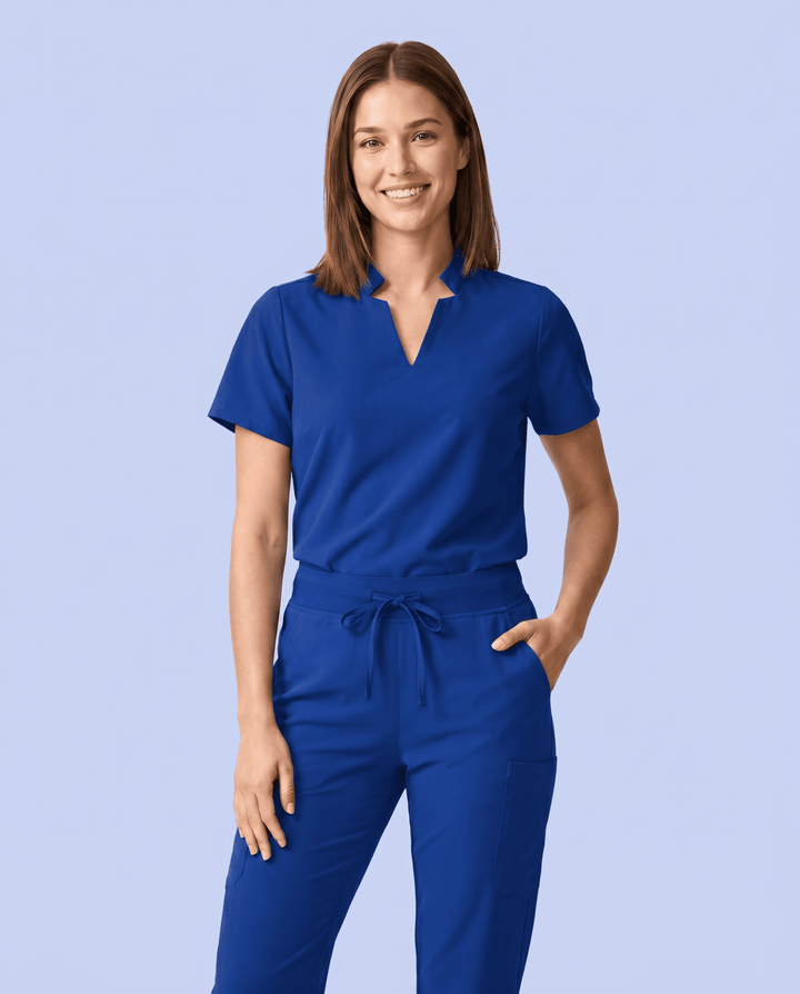 Women's Stand Collar Notch Neck Top Galaxy Blue