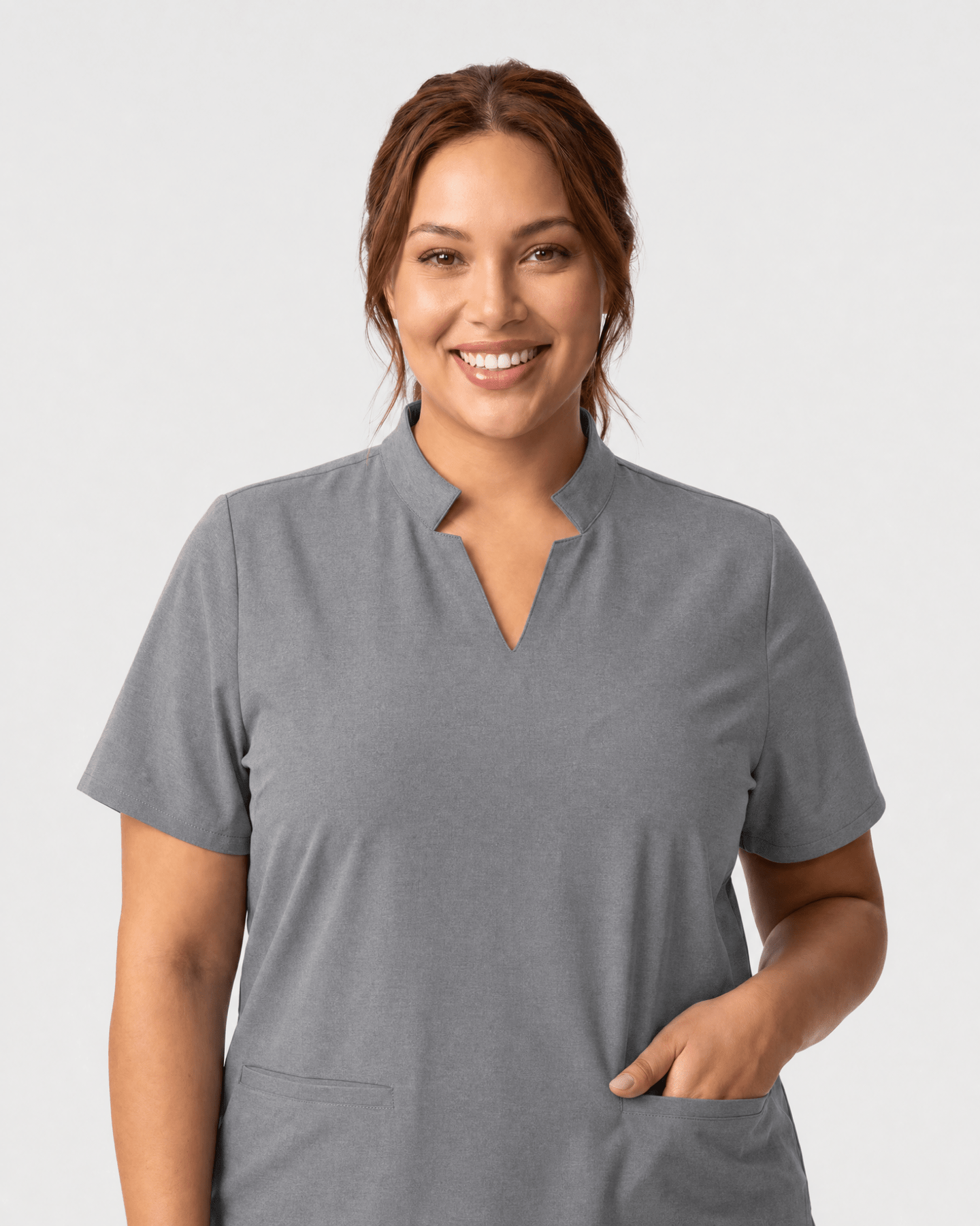 Women's Stand Collar Notch Neck Top Heather Gray - Scrubloop