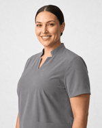 Women's Stand Collar Notch Neck Top Heather Gray - Scrubloop
