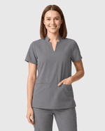 Women's Stand Collar Notch Neck Top Heather Gray - Scrubloop