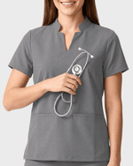 Women's Stand Collar Notch Neck Top Heather Gray - Scrubloop
