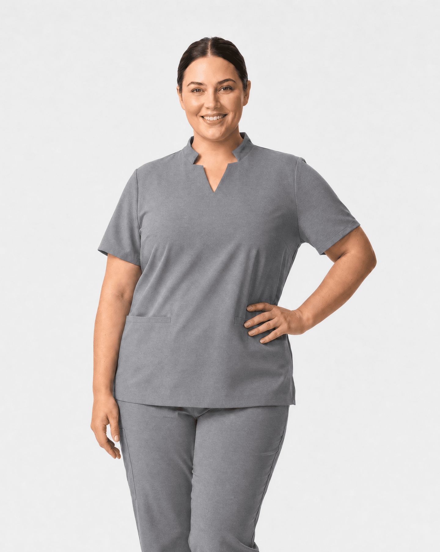 Women's Stand Collar Notch Neck Top Heather Gray - Scrubloop