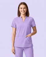 Women's Stand Collar Notch Neck Top Lavender - Scrubloop