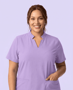 Women's Stand Collar Notch Neck Top Lavender - Scrubloop