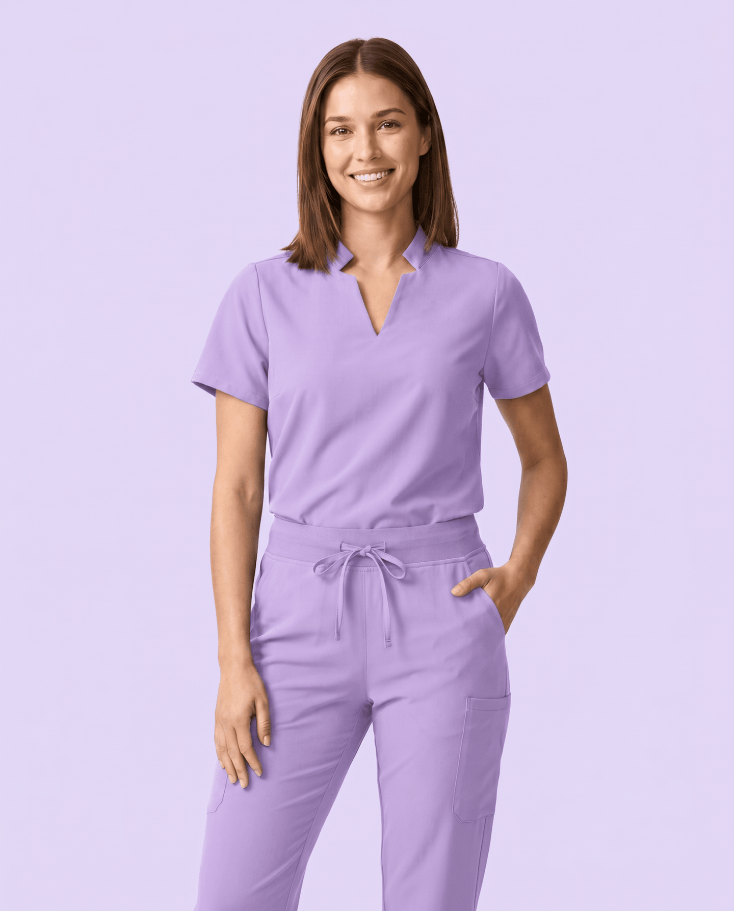 Women's Stand Collar Notch Neck Top Lavender - Scrubloop