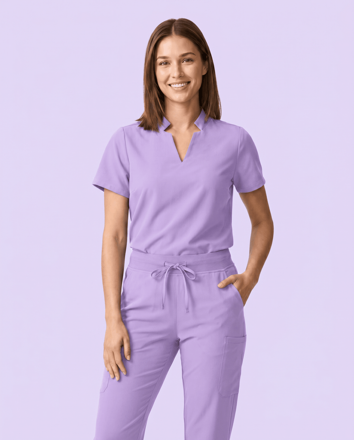 Women's Stand Collar Notch Neck Top Lavender