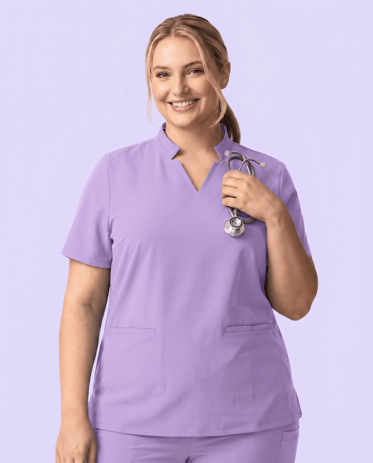 Women's Stand Collar Notch Neck Top Lavender - Scrubloop