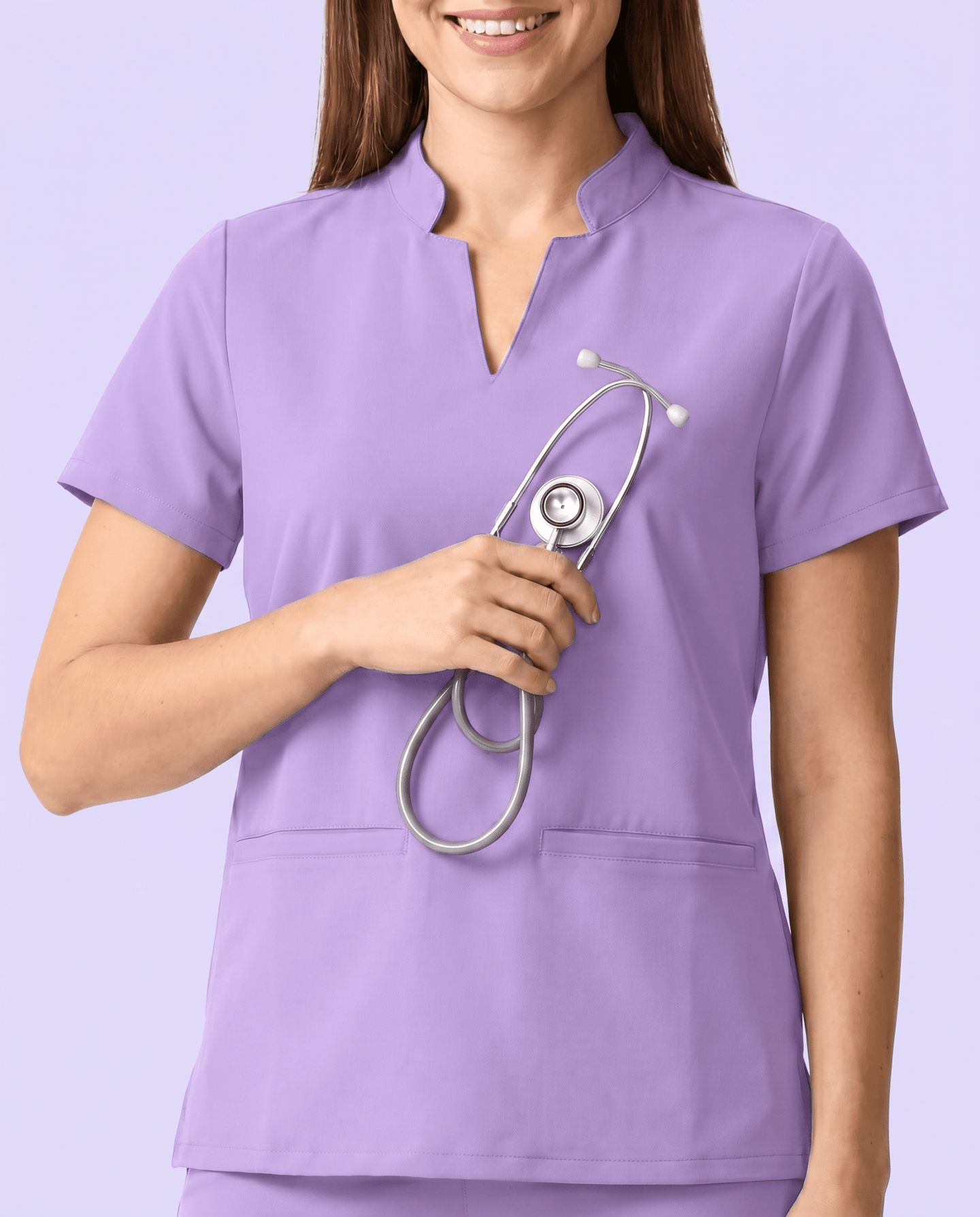 Women's Stand Collar Notch Neck Top Lavender - Scrubloop