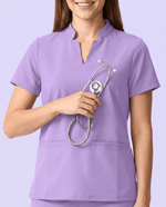 Women's Stand Collar Notch Neck Top Lavender - Scrubloop
