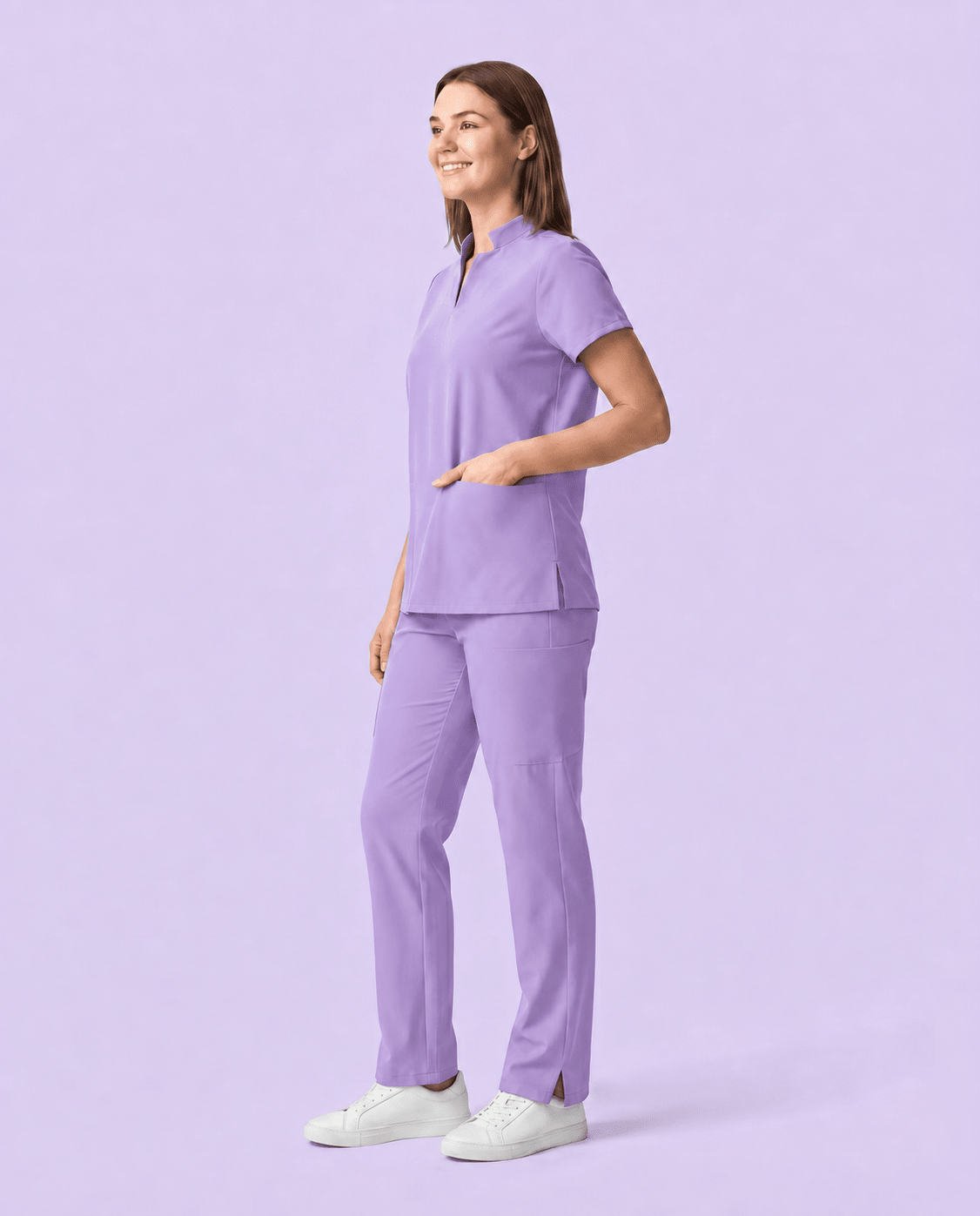 Women's Stand Collar Notch Neck Top Lavender - Scrubloop