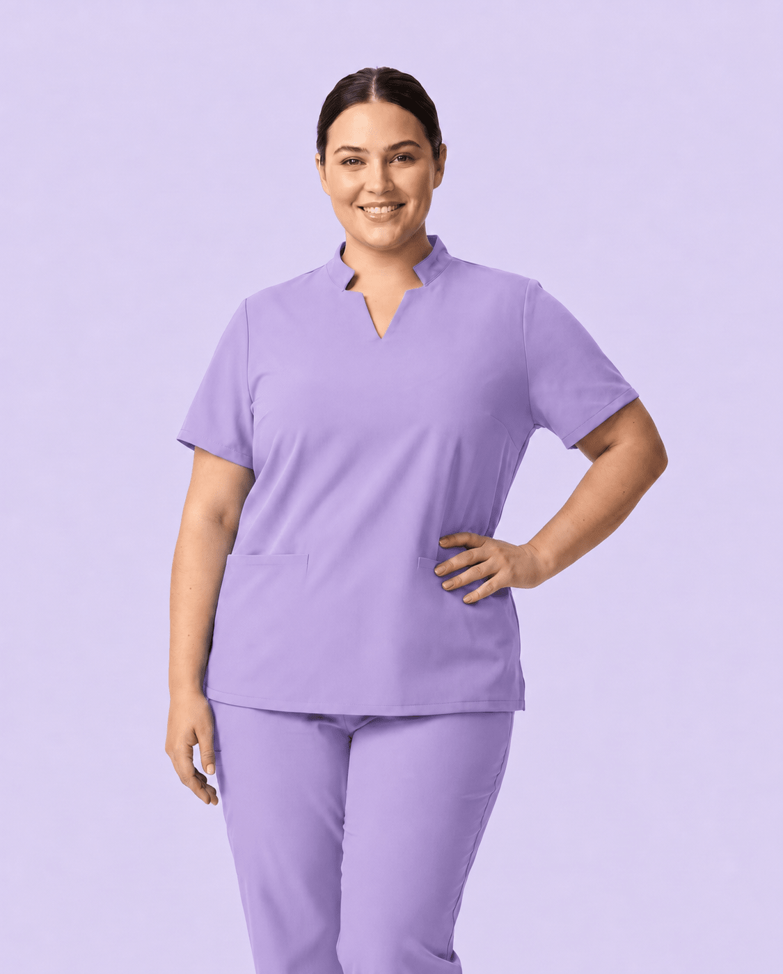 Women's Stand Collar Notch Neck Top Lavender - Scrubloop