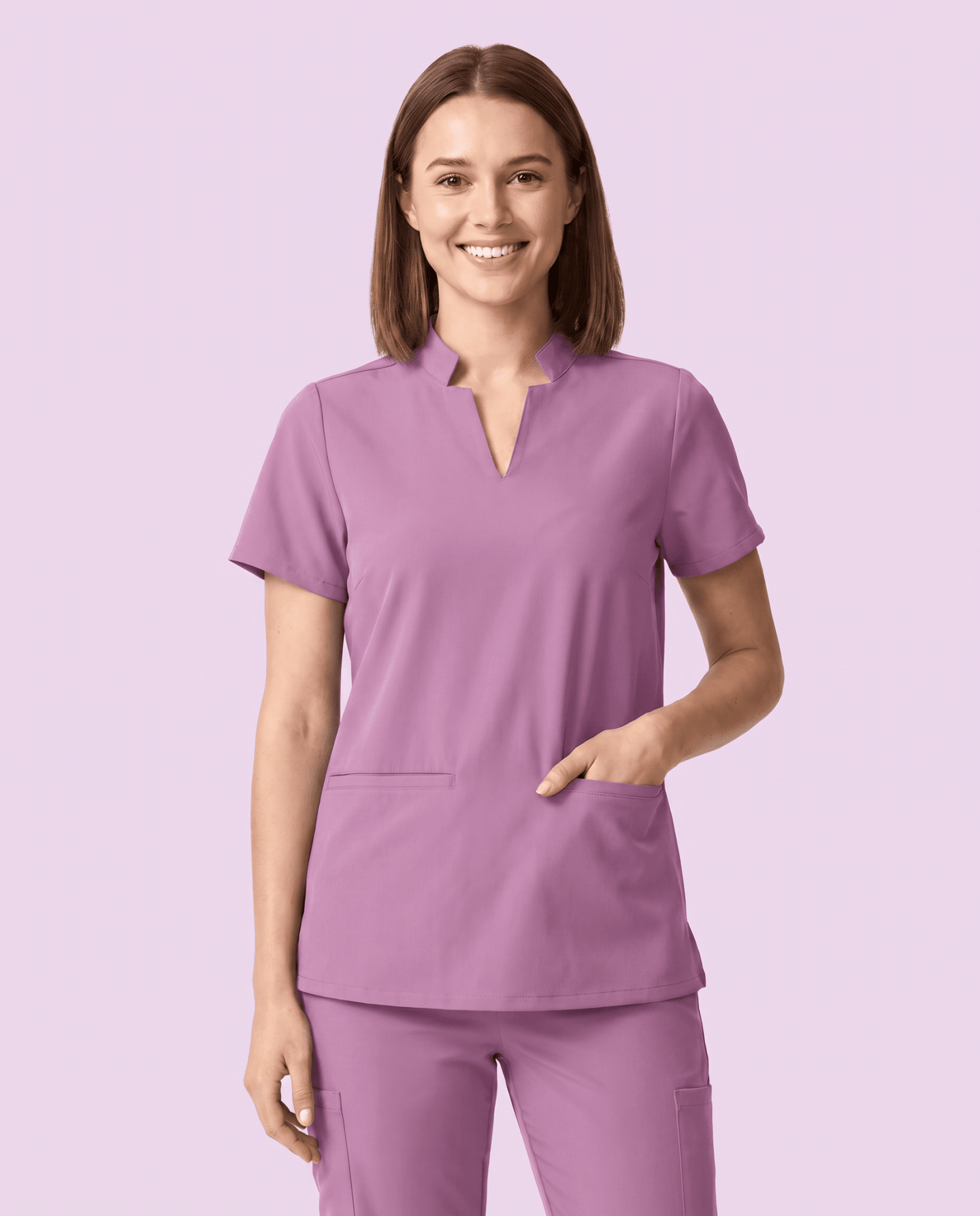 Women's Stand Collar Notch Neck Top Lilac - Scrubloop