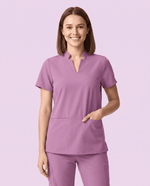 Women's Stand Collar Notch Neck Top Lilac - Scrubloop