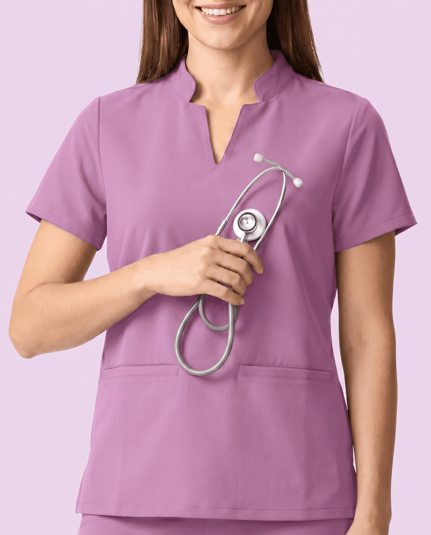 Women's Stand Collar Notch Neck Top Lilac - Scrubloop