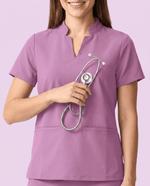Women's Stand Collar Notch Neck Top Lilac - Scrubloop
