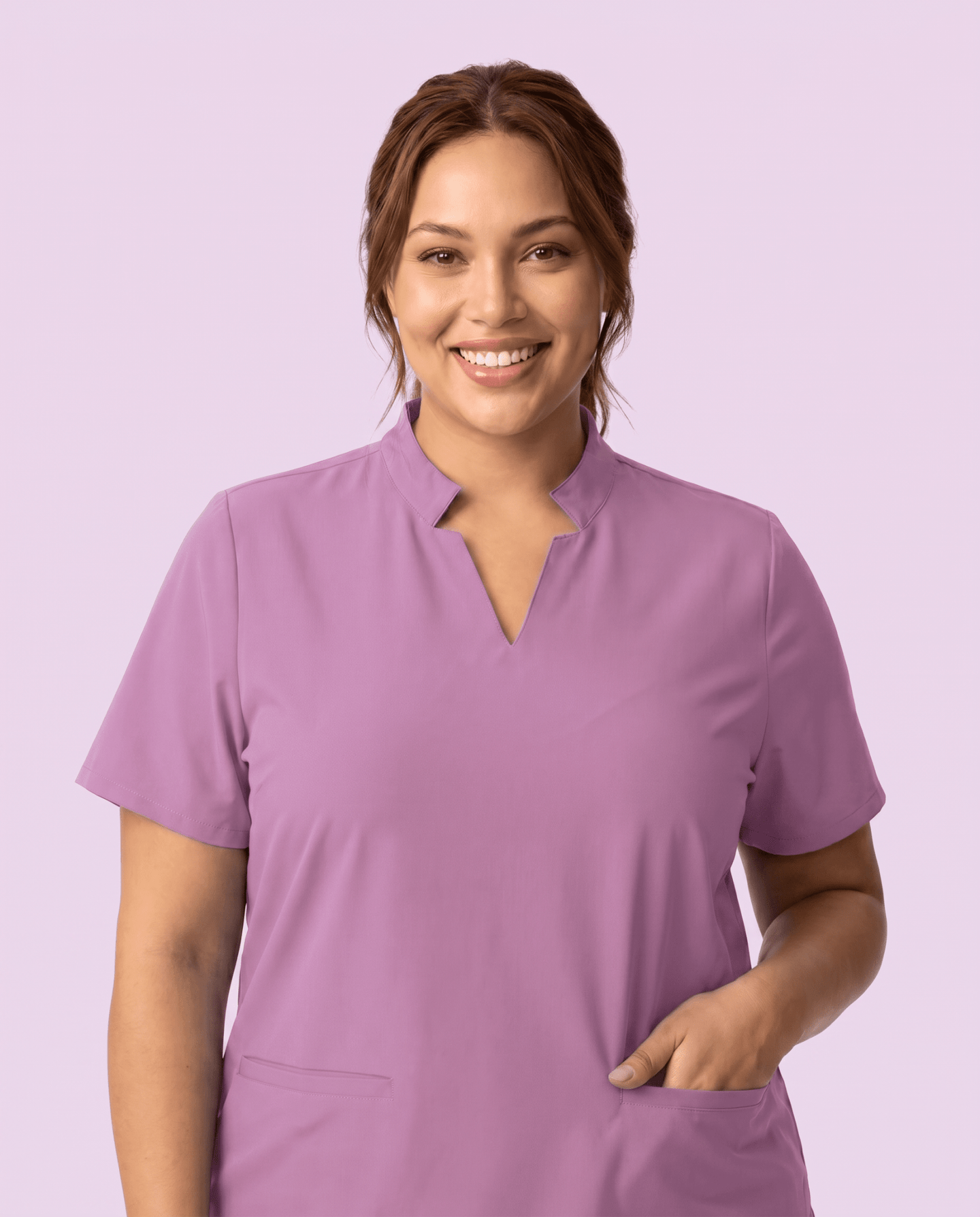 Women's Stand Collar Notch Neck Top Lilac - Scrubloop
