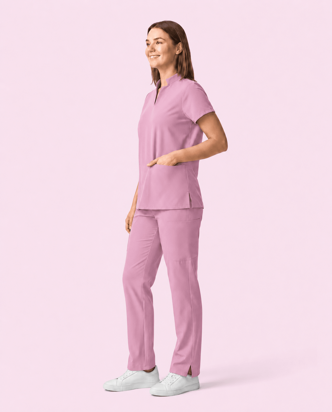 Women's Stand Collar Notch Neck Top Lilac - Scrubloop
