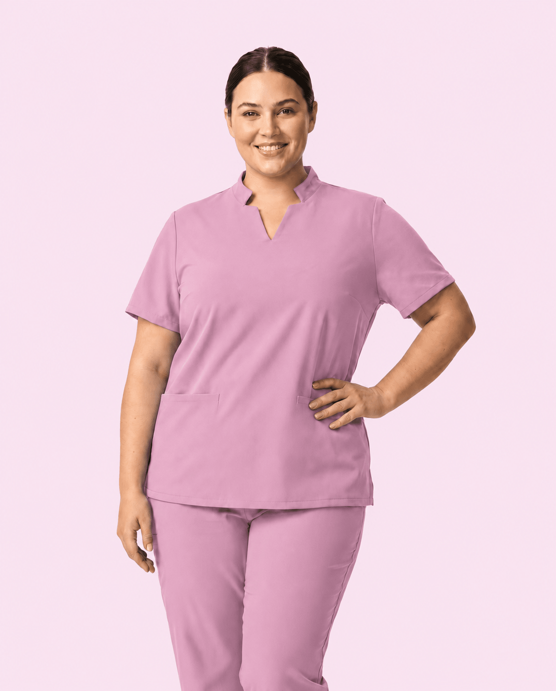 Women's Stand Collar Notch Neck Top Lilac - Scrubloop