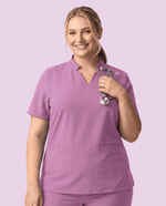 Women's Stand Collar Notch Neck Top Lilac - Scrubloop