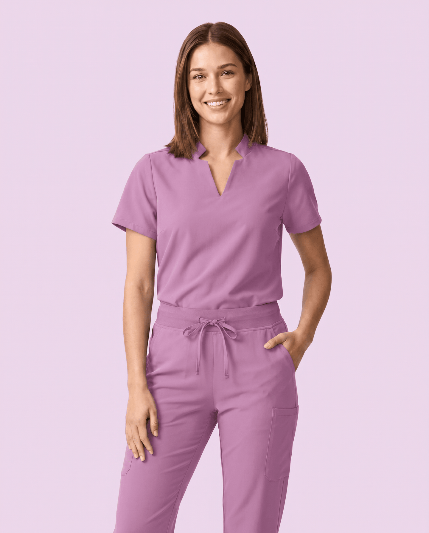 Women's Stand Collar Notch Neck Top Lilac - Scrubloop