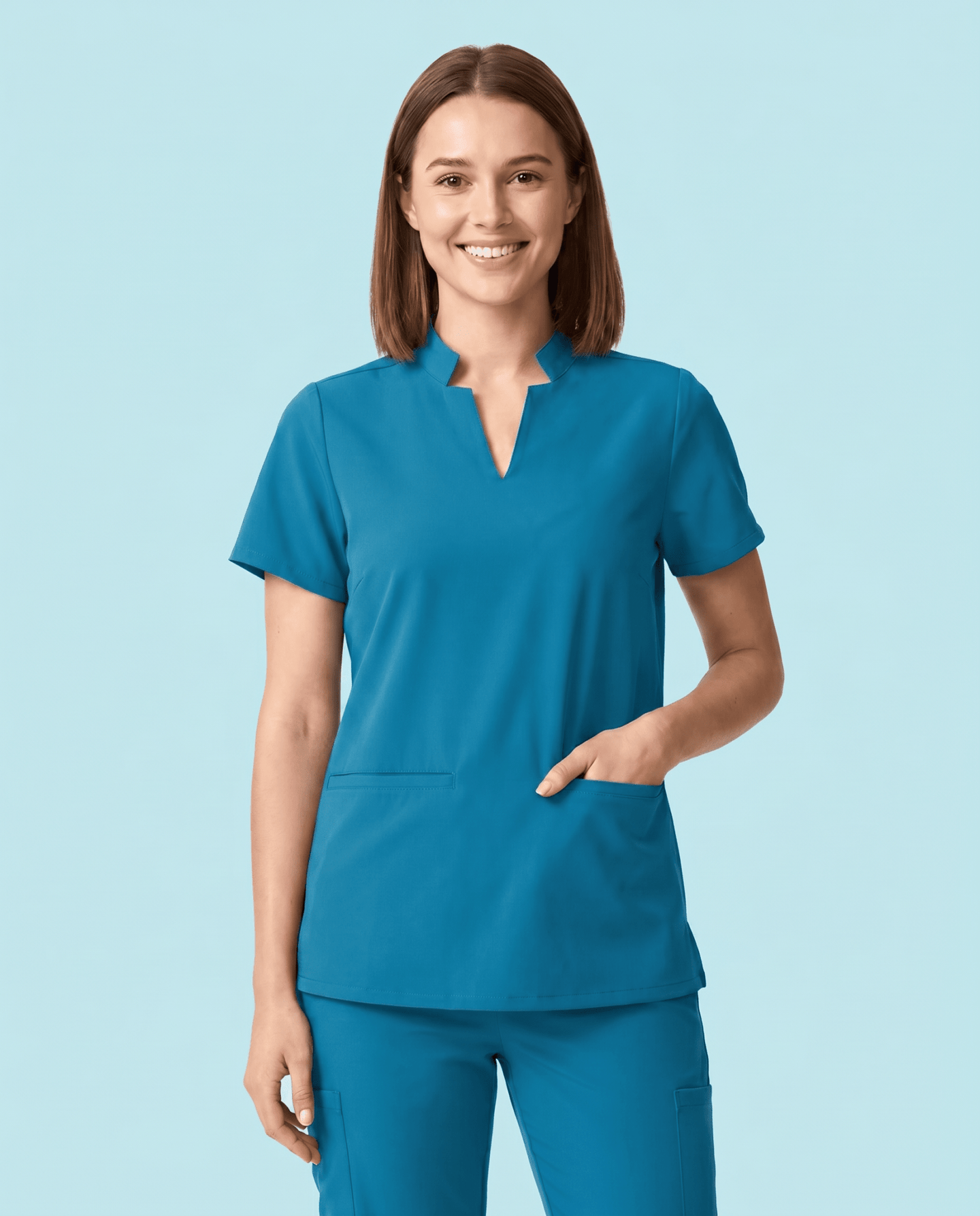 Women's Stand Collar Notch Neck Top Marina - Scrubloop