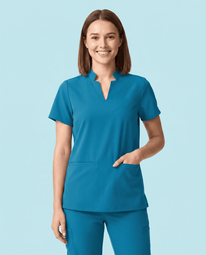 Women's Stand Collar Notch Neck Top Marina