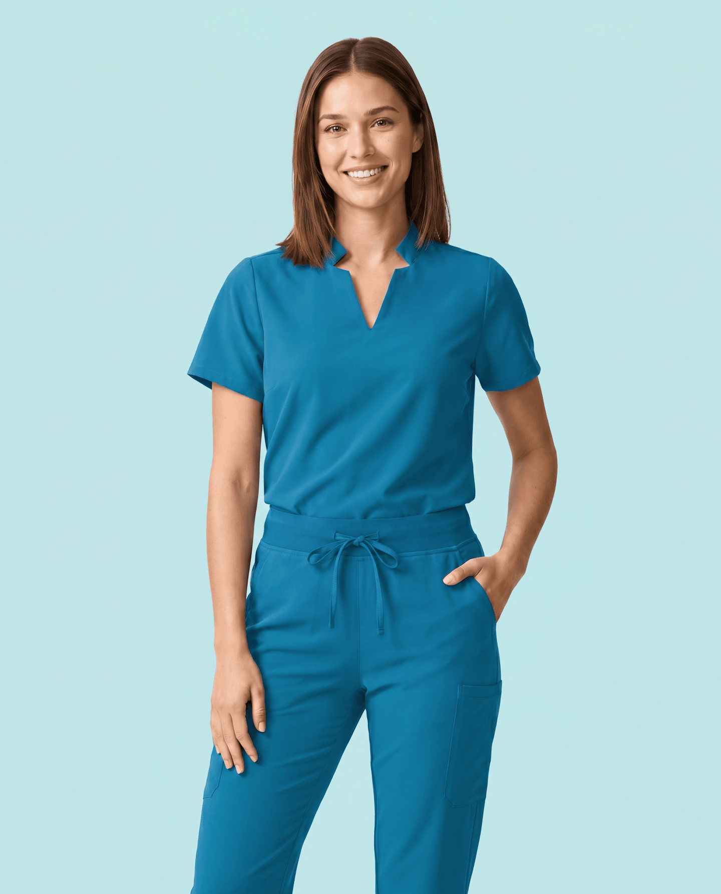 Women's Stand Collar Notch Neck Top Marina - Scrubloop